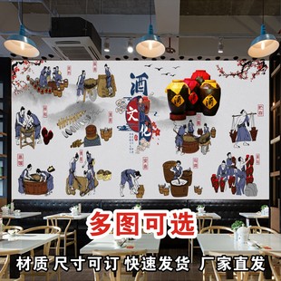 复古酒文化墙贴海报酿酒工艺流程图贴纸酒坊酒厂饭店装饰壁画背胶