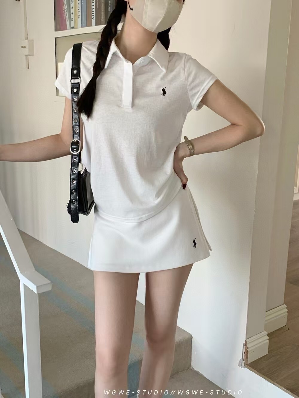 2026夏季新款时尚套装女POLO领小马刺绣短袖上衣+半身裤裙两件套