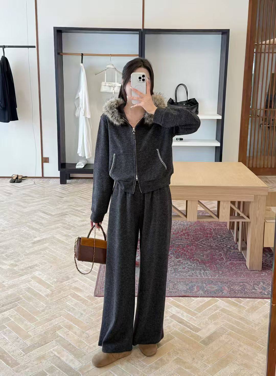 2025秋冬新款加绒加厚套装女毛领连帽拉链外套+显瘦阔腿裤两件套,女装/女士精品,时尚套装,淘宝优惠券,粉丝福利购,淘宝优惠卷