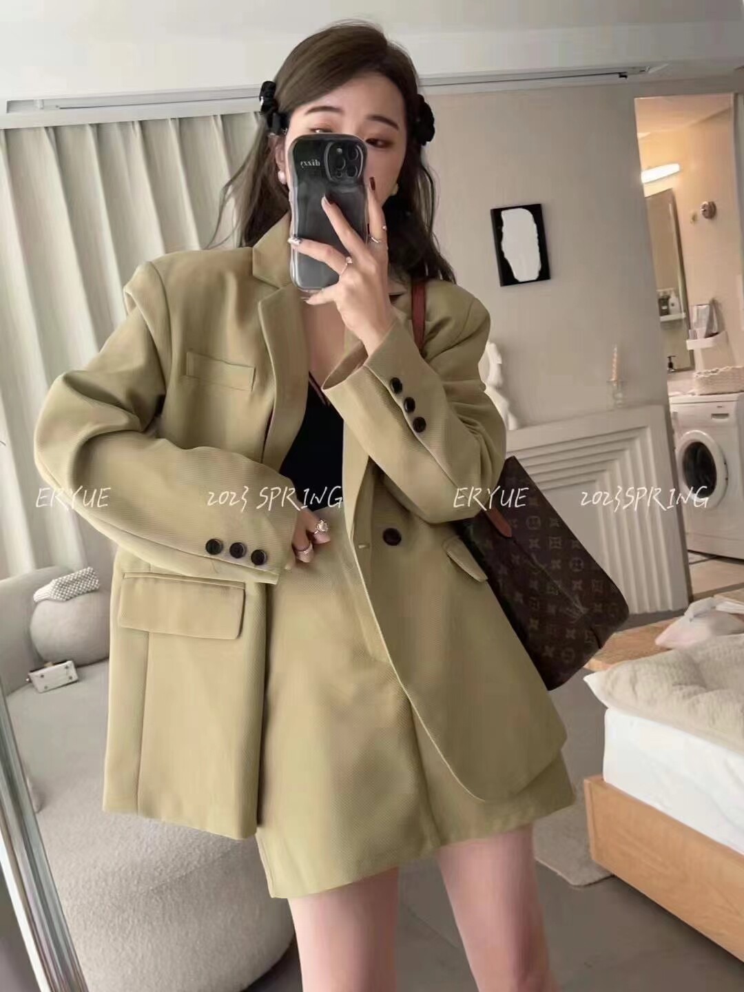 休闲时尚西装外套2025新款春秋新款高级感双腰带半身裙西装套装女