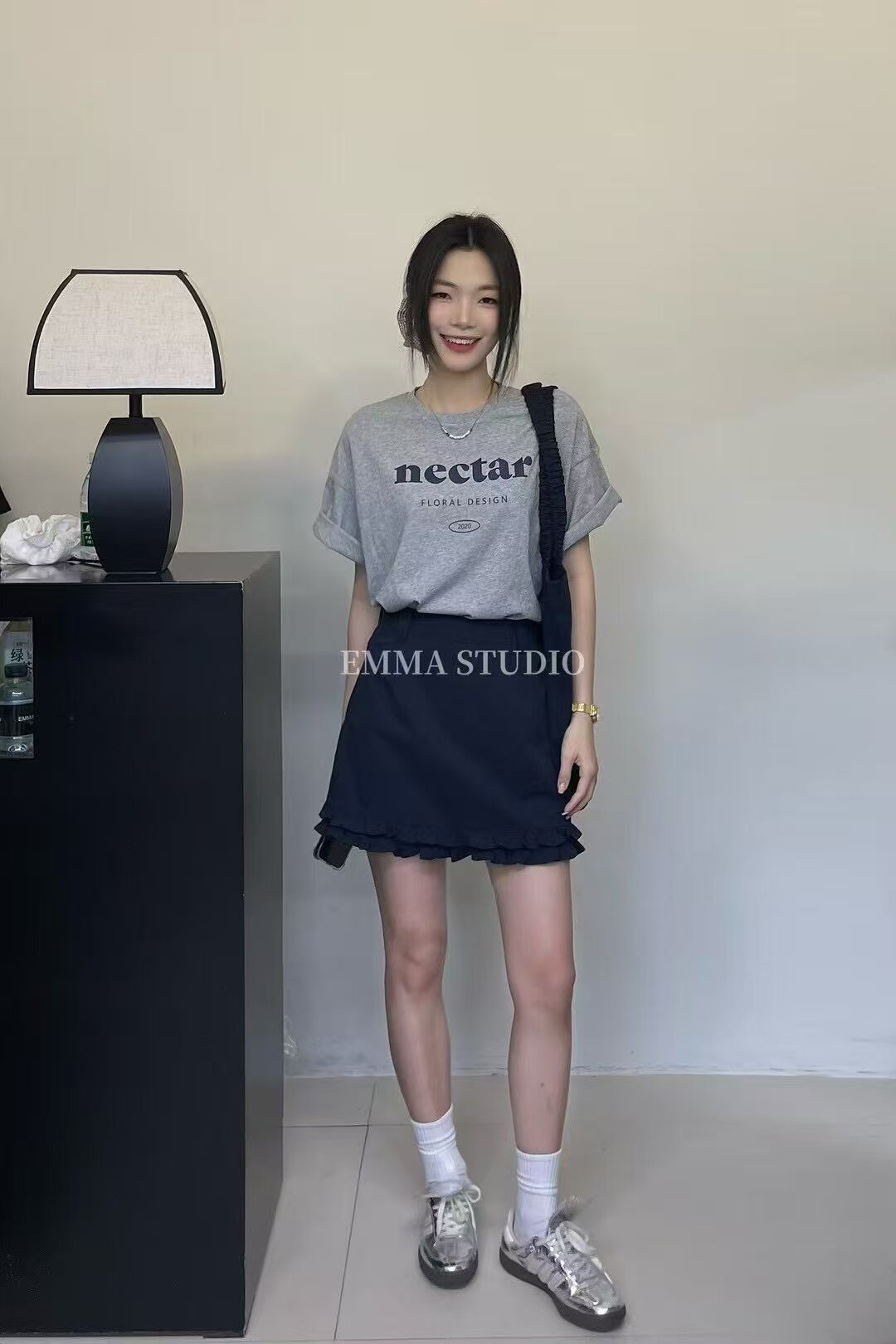 2025夏季新款时尚套装女配包包字母印花短袖上衣+半身裙两件套女