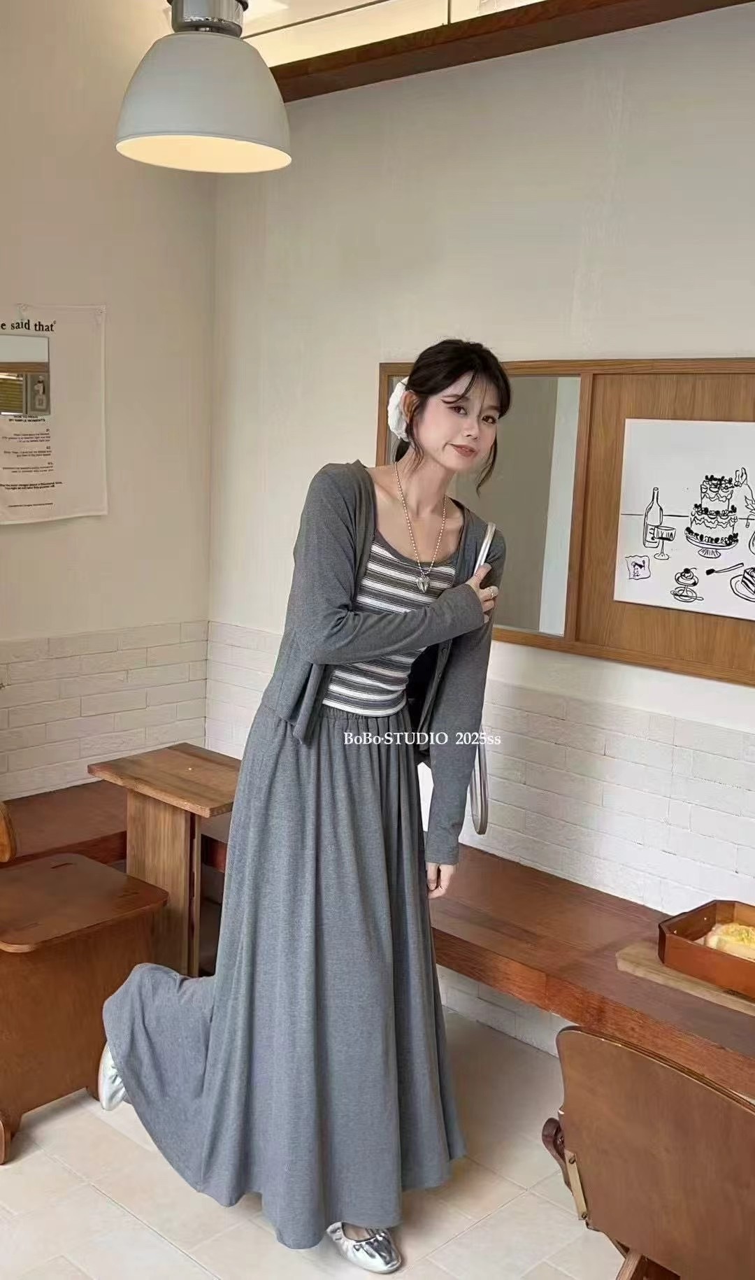 2025春秋新款时尚套装女韩系条纹吊带+开衫外套+高腰半身裙三件套,女装/女士精品,时尚套装,淘宝优惠券,粉丝福利购,淘宝优惠卷