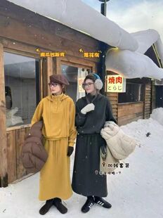 2025秋冬新款休闲套装女加绒加厚单排扣显瘦卫衣+半身裙两件套潮