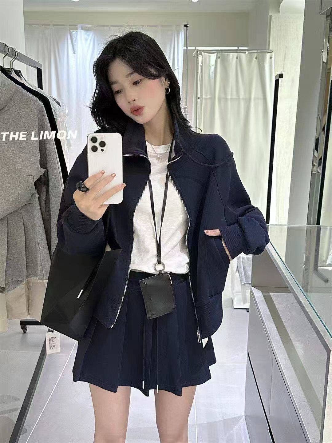 2026早春新款时尚套装女立领拉链卫衣外套+百褶短裙运动两件套潮