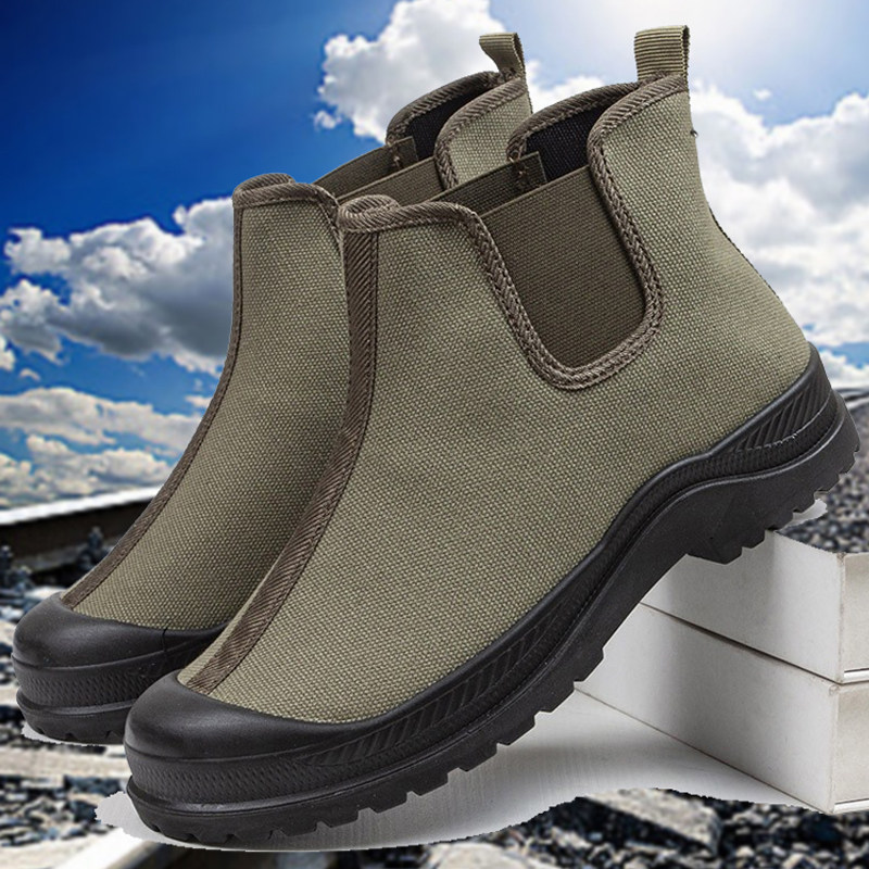 绿色高帮帆布鞋男鞋一脚蹬马丁靴耐磨劳保鞋工装鞋情侣休闲鞋女鞋