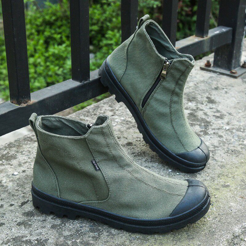 侧拉链高帮帆布鞋男鞋夏秋季新款工装靴男靴大码马丁靴休闲运动鞋