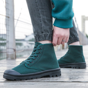墨绿色帆布鞋男鞋2026春秋季新款潮流大码马丁靴男士运动休闲鞋子