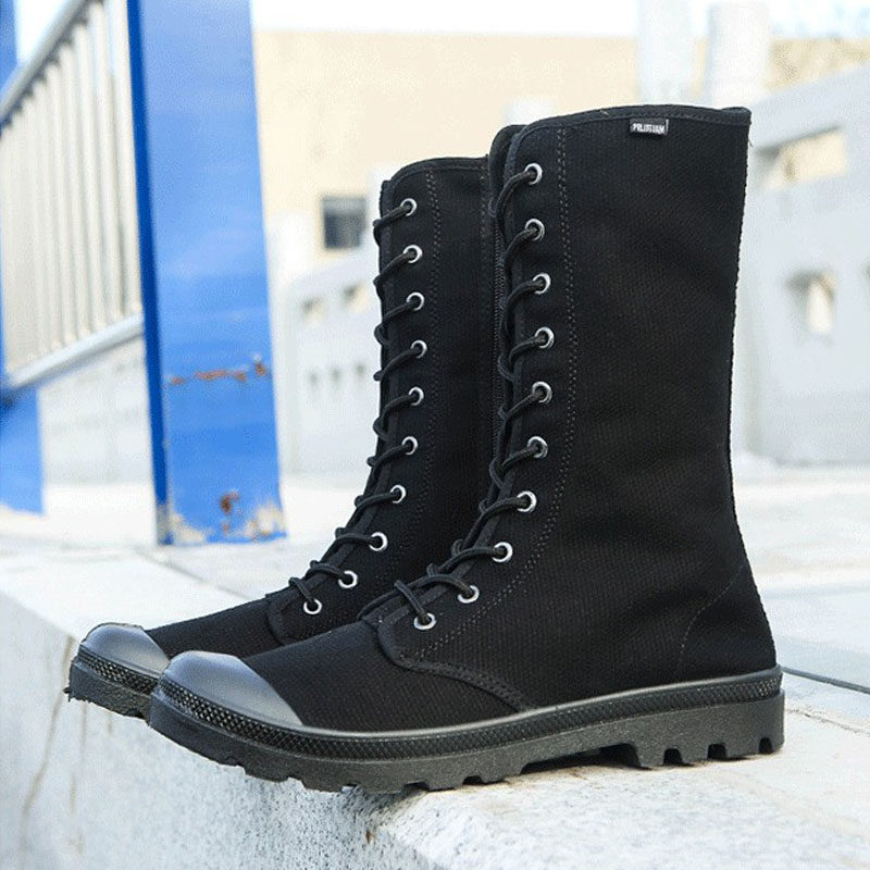 黑色马丁靴男靴侧拉链高帮帆布鞋男士大码连舌防沙十扣休闲运动鞋