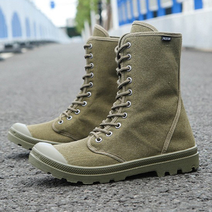 十扣高帮帆布鞋男鞋系带工装沙漠靴大码百搭休闲鞋连舌防沙马丁靴