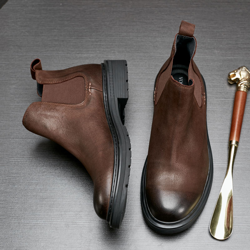 复古靴子切尔西靴男橡胶大底