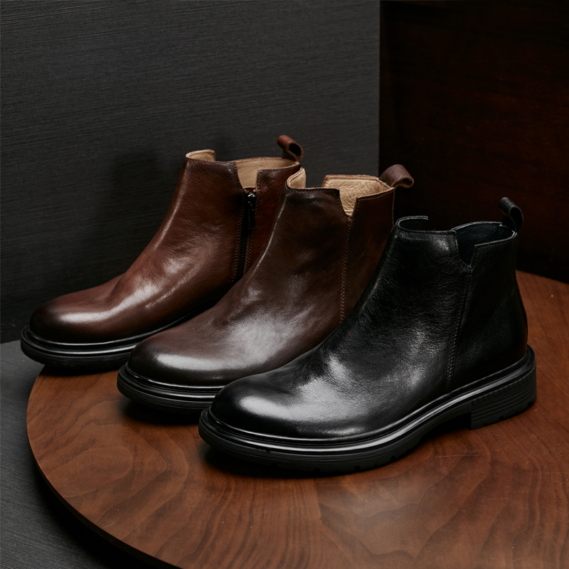 复古皮靴马丁靴男士橡胶大底