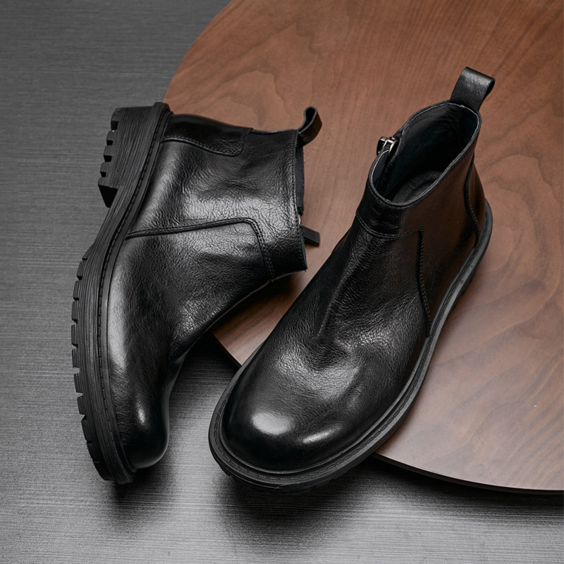马丁靴男款秋冬季男士高帮皮鞋厚底机车切尔西靴子真皮拉链工装靴