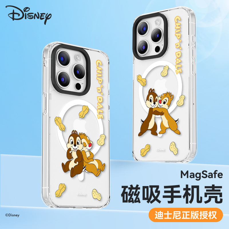正版迪士尼奇奇蒂蒂适用iphone16pro max手机壳magsafe磁吸充电苹果15pro透明防摔保护套14pro情侣款潮壳软薄