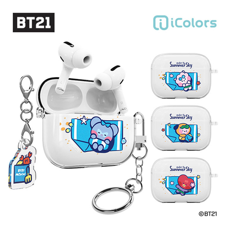 正版BT21防弹少年团适用苹果AirPods Pro2代耳机保护套透明硬壳挂钩保护套带挂件pro潮壳薄