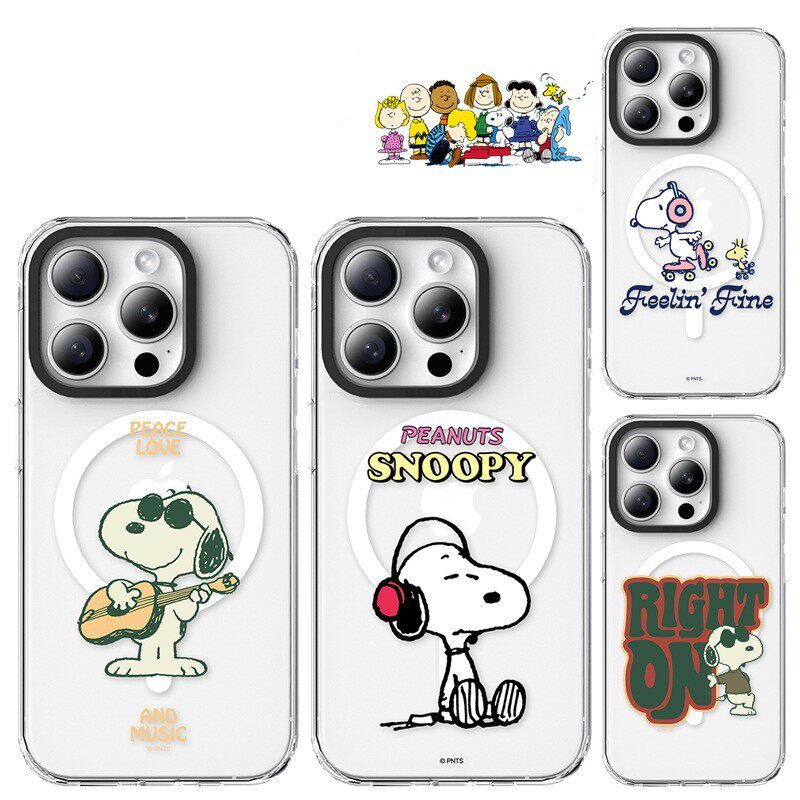 正版史努比snoopy吉他音乐卡通可爱支持magsafe磁吸充电苹果15pro防摔套透明16保护套iphone17proMax手机壳女