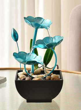 工厂轻奢水循环摆件小型桌面铁艺工艺家居装饰蓝色感流水摆件