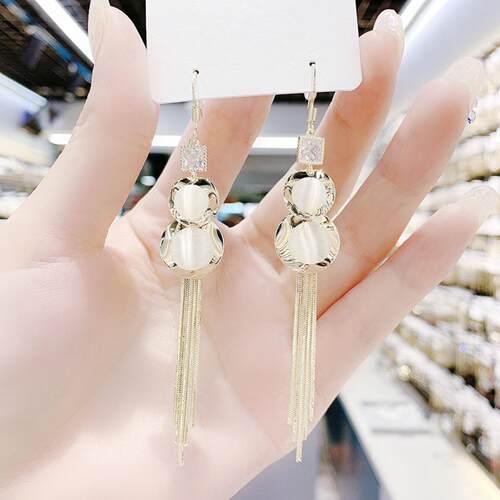 葫芦长款925银针百搭耳坠