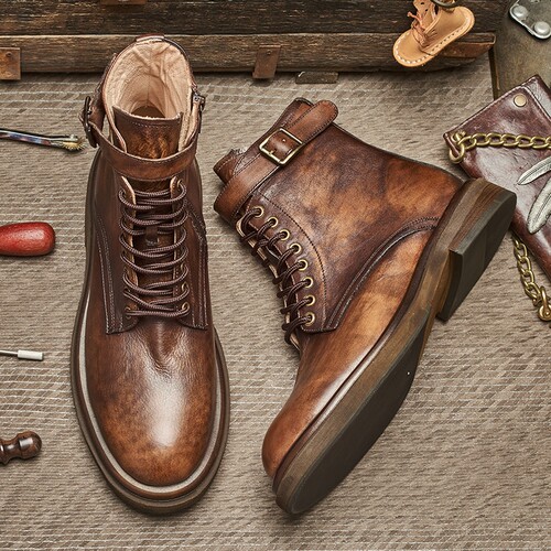 手工复古机车靴复古马丁靴