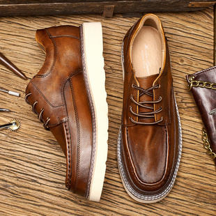 马丁休闲皮鞋 鞋 E126 工装 阿美咔叽日系复古真皮系带厚底百搭美式