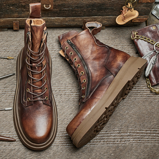 E66 增高马丁靴男 秋冬真皮男士 英伦风马丁靴中筒厚底英伦潮男韩版