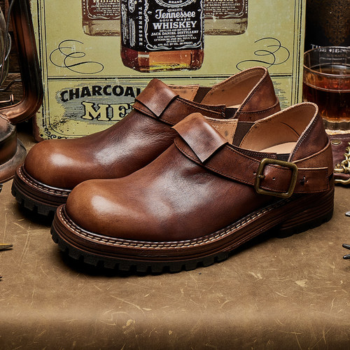 新款真皮复古工装鞋男厚底增高