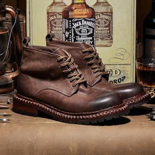 秋冬男靴马丁靴马皮复古皮底固特异潮流马皮水洗英伦高帮E306