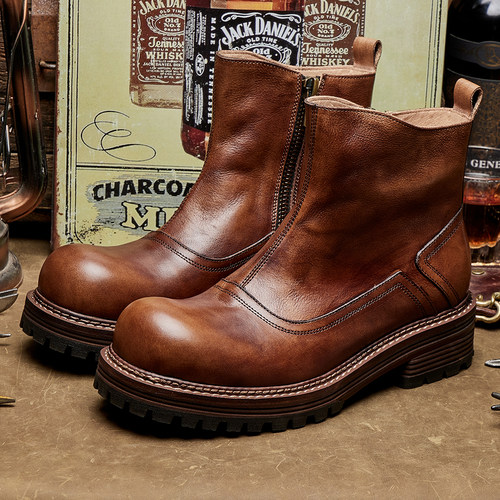 秋冬切尔西靴英伦风皮靴高帮百搭短靴潮厚底时尚圆头复古靴E347