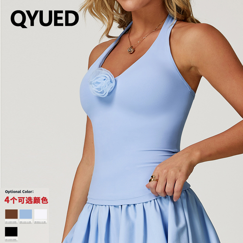 欧美外贸裸感瑜伽背心女挂脖