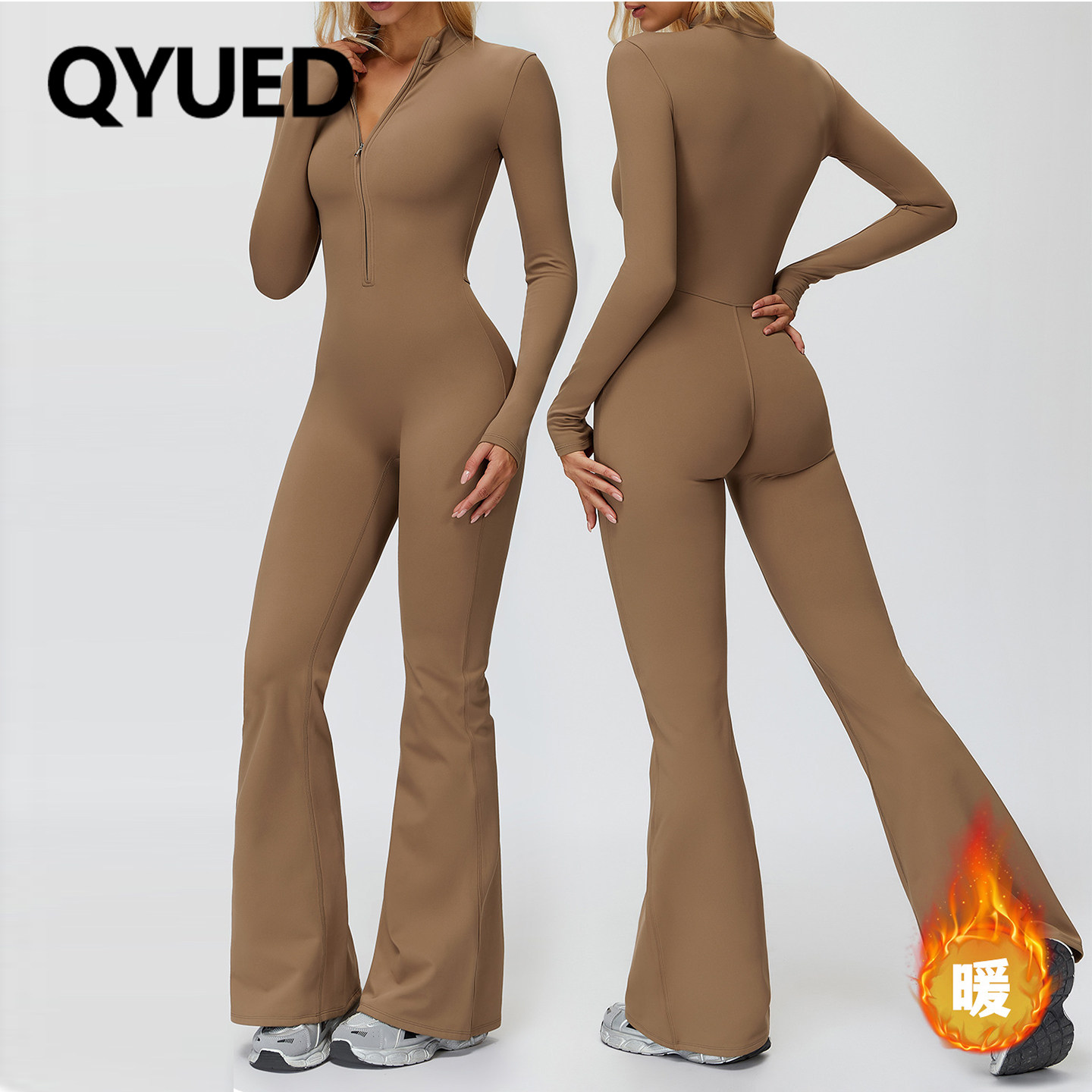 欧美跨境加绒保暖连体瑜伽服一体式长袖立领拉链修身运动健身衣女,运动/瑜伽/健身/球迷用品,瑜伽连体衣,淘宝优惠券,粉丝福利购,淘宝优惠卷