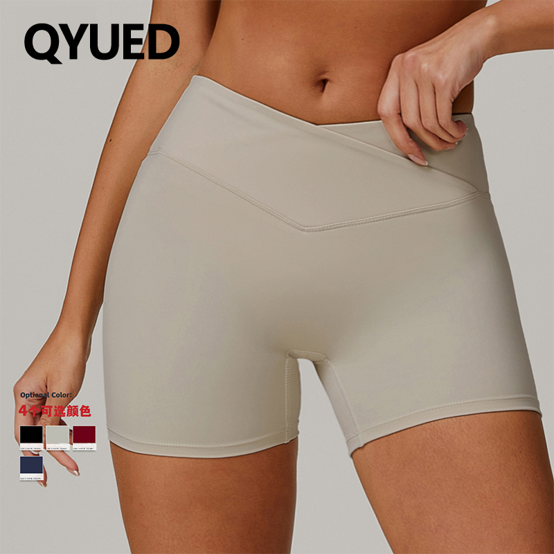 裸感交叉高腰收腹瑜伽短裤女