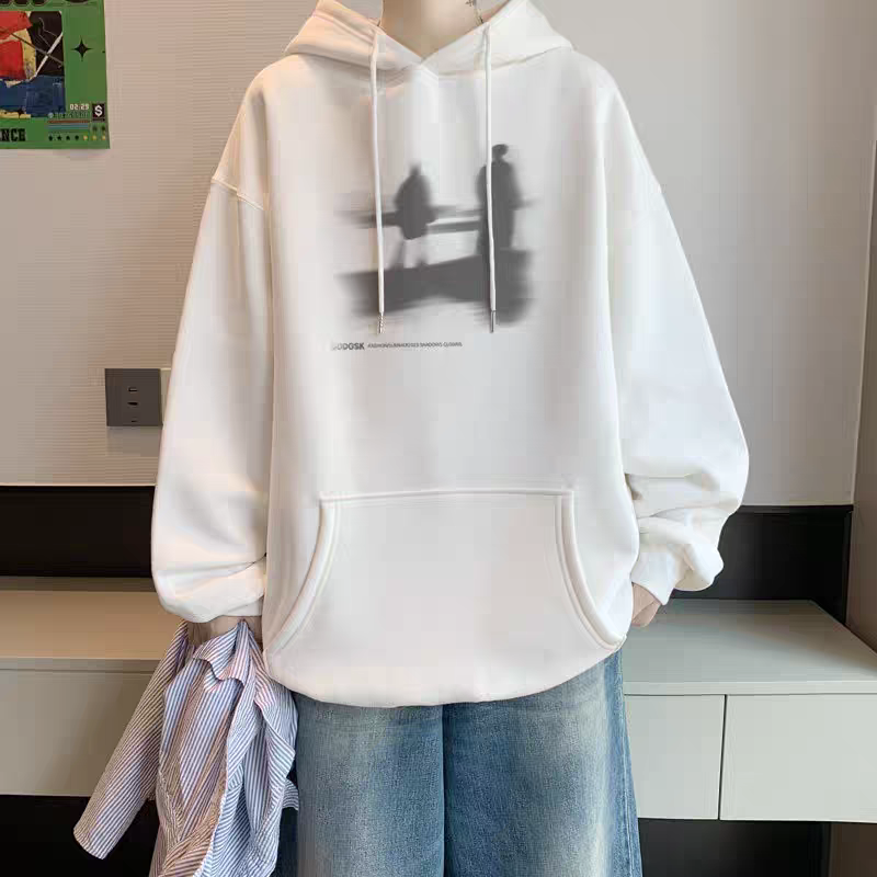 国潮重磅连帽卫衣男秋冬加绒外套