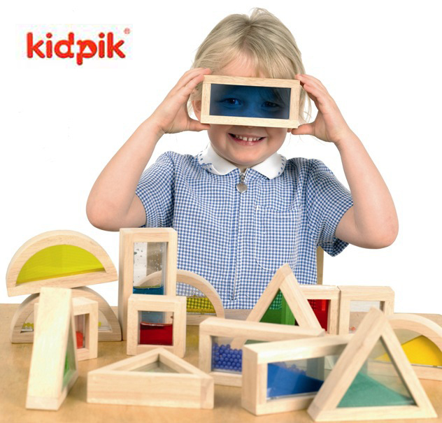Kidpik积木获奖亚克力彩虹积木 婴儿环保大块木制儿童益智玩具