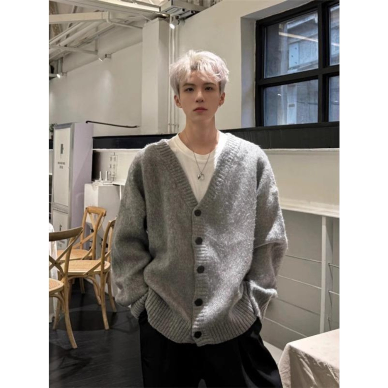 cleanfit开衫毛衣男款宽松慵懒风冬季韩系高级感痞帅灰色针织外套