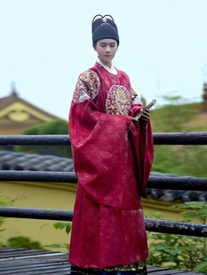 出租红色明制圆领袍明制婚礼婚服男款汉服走秀款古装汉服七夕