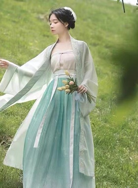租宋制汉服女绿色中国风汉服女学生班级毕业照汉服元旦晚会演出服