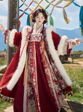 出租汉服唐制女冬季拜年服加厚国风斗篷套装改良款拍照写真走秀