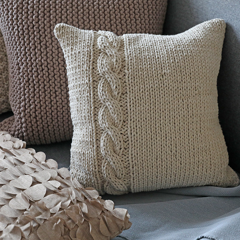 弋采原创可定制简欧现代艺术手工编织棉绳麻花靠垫抱枕腰枕大方枕