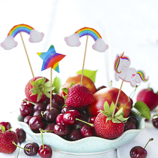 UNICORN独角兽主题生日派对布置装饰蛋糕签水果甜品台插签插旗