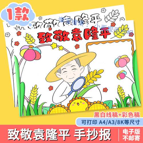 我心目中的英雄杰出人物致敬袁隆平手抄报模板故事电子版a3名人小