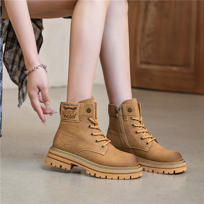 秋冬真皮大黄靴英伦风增高马丁靴