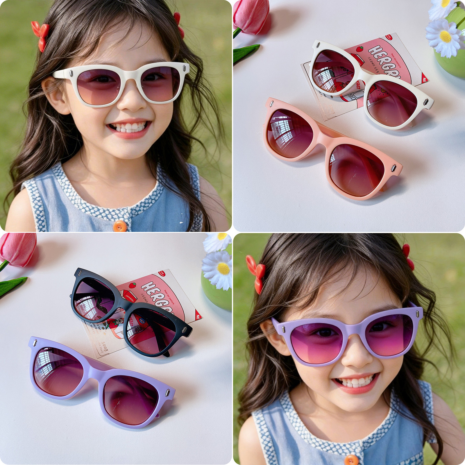 儿童太阳镜女童时尚彩色镜框防紫外线大框墨镜防晒眼镜潮遮阳镜