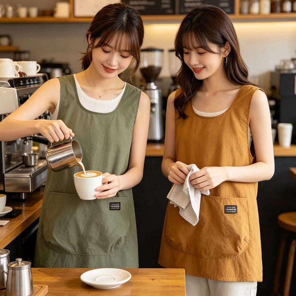 简约短款坎肩式围裙厨房家用防泼水夏季无袖罩衣女工作服定制logo