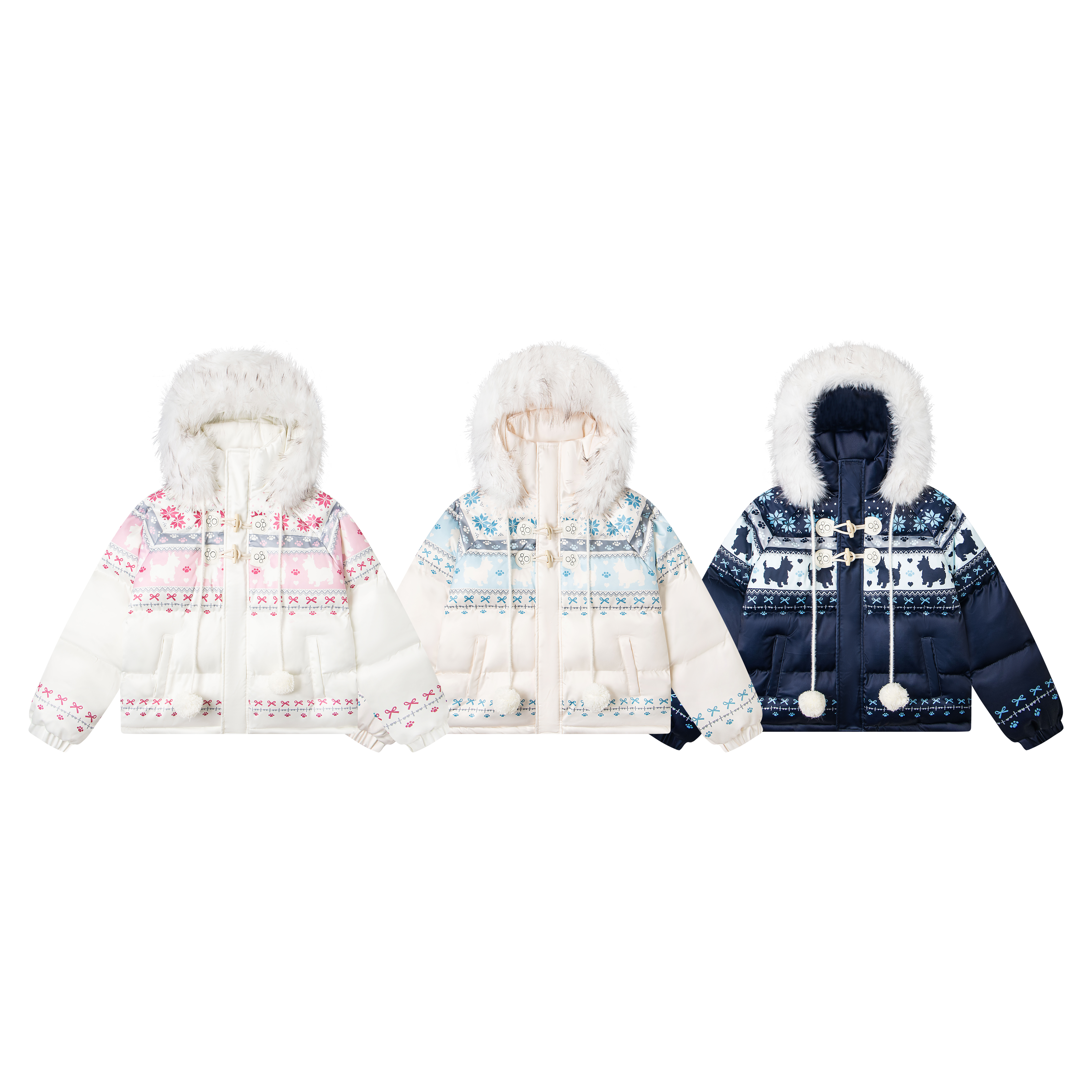 AMER 国潮小狗可爱雪花费尔岛美式复古设计棉服