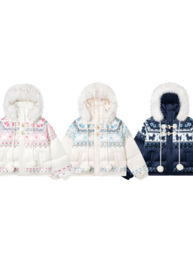 AMER 国潮小狗可爱雪花费尔岛美式复古设计棉服