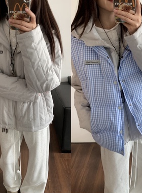AMER  国潮真两件格子连帽棉衣休闲男女冬季马甲棉衣