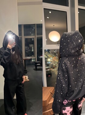 AMER “闪钻满天星”美式复古钉钻连帽卫衣