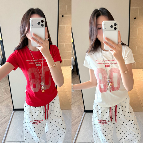AMER 美式复古球衣印花数字休闲正肩百搭休闲夏季短袖