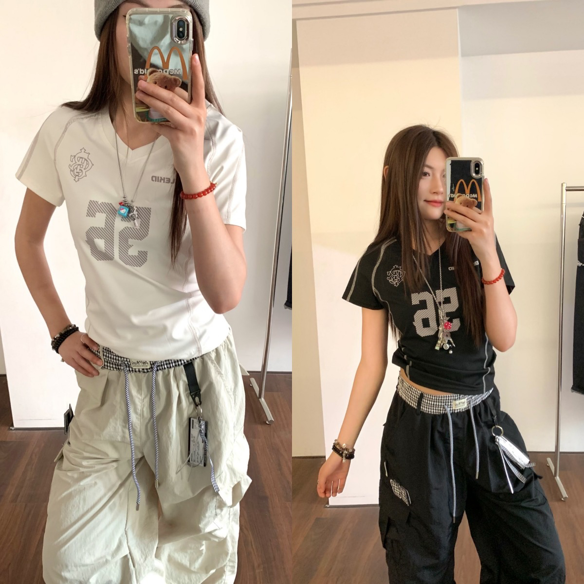 AMER 明线显瘦美式复古修身显瘦明线字母百搭简约风小短T女