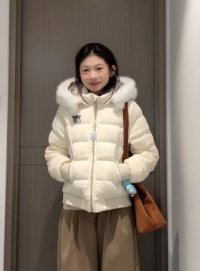 AMER 国潮美式复古小标刺绣冬日雪花设计大毛领棉服外套保暖