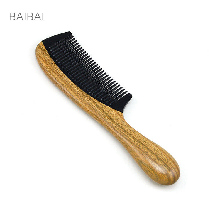 舒适手柄款防静电绿檀木牛角梳梳子木梳直发梳 自留推荐 超级好用